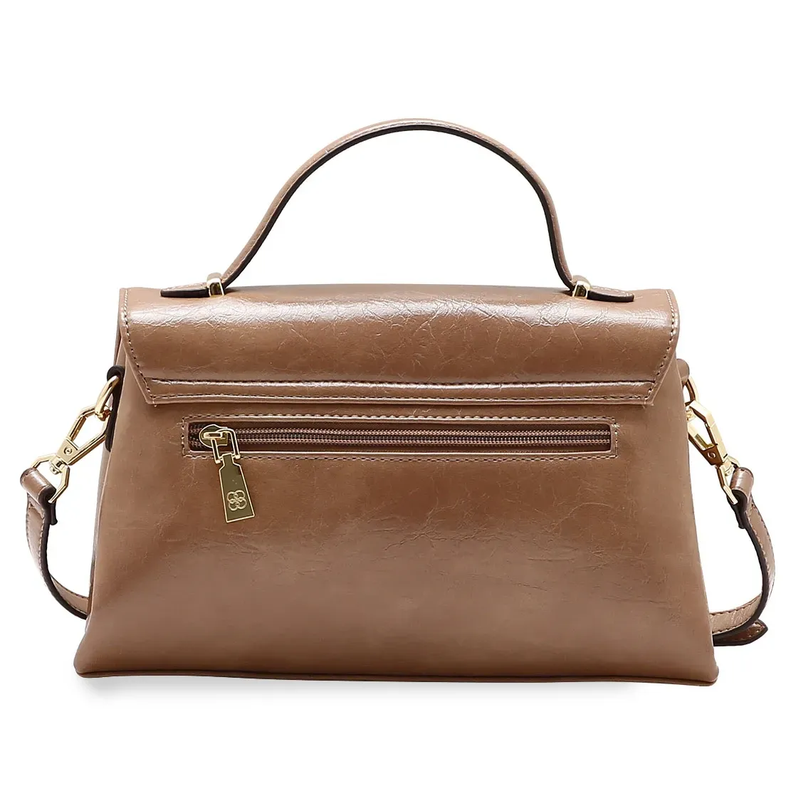 Bolsa feminina Chenson bege vista traseira com bolso e puxador dourado
